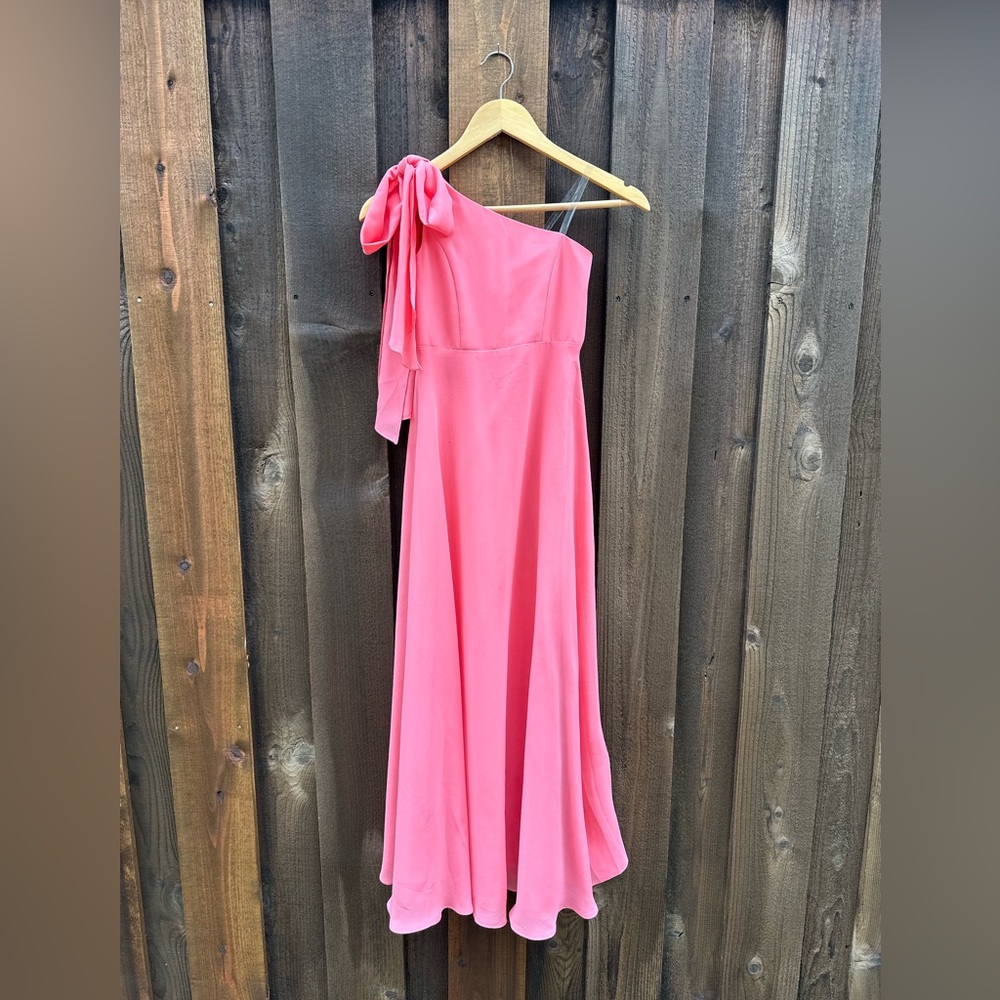 JJ’s House A-line One Shoulder Floor-Length Chiffon Jr Bridesmaid Dress With Bow